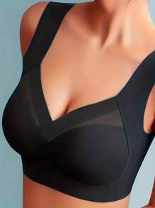 2pcs Women's Seamless Wireless Bra With Net Splice - Dusty Blue - View 2