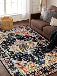 1 件復古風格黃色小地毯,傳統矩形聚酯纖維易於清潔和機洗地地毯適合走廊、床頭、客廳、臥室家居裝飾 - 彩色 - 查看 5