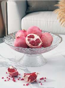 1pc Ripple Pattern Clear Fruit Plate Candy Dish Snack Tray For Living Room Reception Room With Detachable Draining Basket - Transparent - View 1