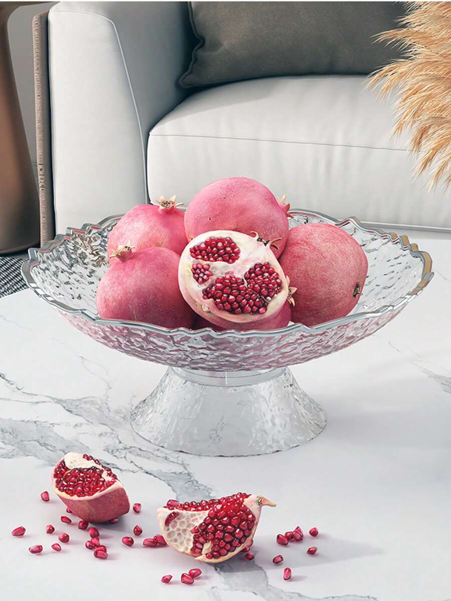 1pc Ripple Pattern Clear Fruit Plate Candy Dish Snack Tray For Living Room Reception Room With Detachable Draining Basket - Transparent - View 1