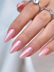 30 piezas de uñas postizas en forma de almendra de color rosa pálido con efecto metálico, de estilo minimalista y delicado, con 1 lima de uñas y 1 juego de uñas de gel de gel