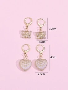 2對復古宮廷風格心形&蝴蝶&漸變色印花吊墜耳環套裝,適用於女性的情人節禮物 - 耳環 - 查看 5