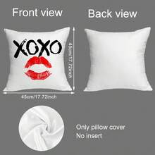 1個浪漫的方形枕套,紅唇圖案,不帶枕芯,適用於客廳或臥室沙發裝飾,情人節、周年紀念或求婚時的絕佳禮物 - 紅白色 - 查看 3
