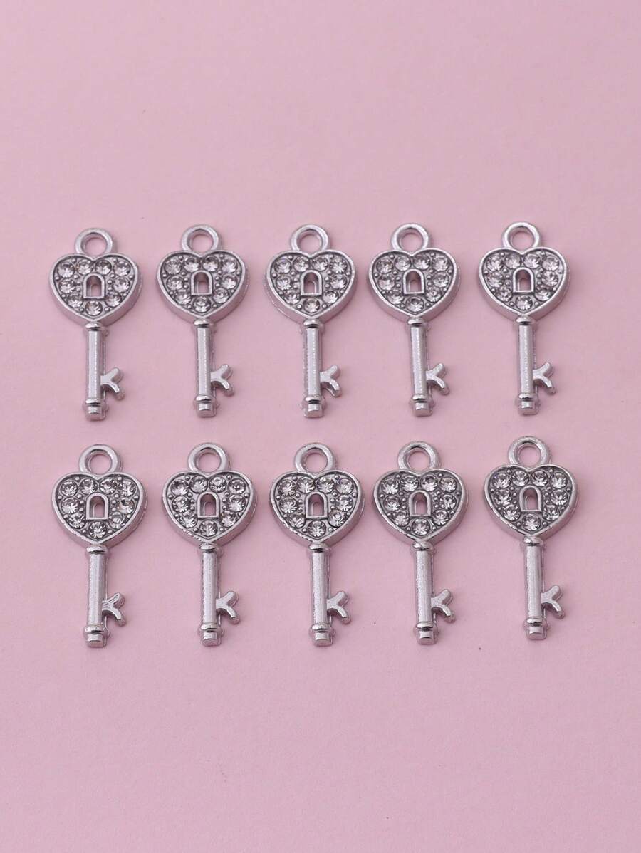 10入組潮流3d合金鑲鑽鑰匙/耳環/項鍊/鑰匙扣吸盤裝飾製作首飾材料 - 銀色 - 查看 1