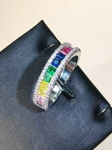 1pc Fashionable Delicate Square Cubic Zirconia Ring Suitable For Mother, Women As Valentine's Day Dating Gift - Multicolor - View 6