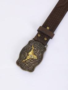 復古西式壓花皮帶 - 卡其色 - 查看 2