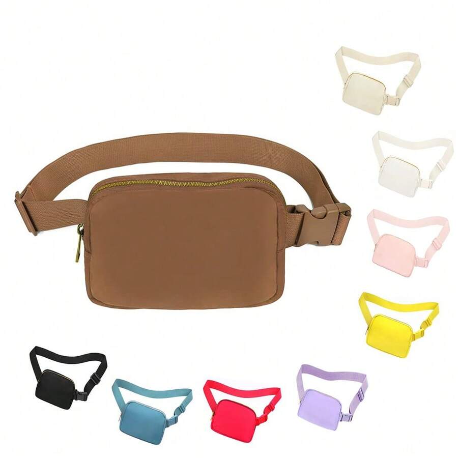 1pc Unisex Waist Pack For Running Fanny Pack For Women And Men Crossbody Belt Bag Bum Bag With Adjustable Strap For Sports - Brown - View 1