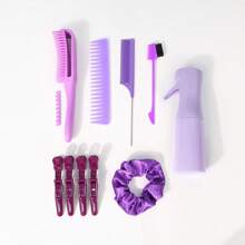 10Pcs Hair Brush Comb Set For Curly Hair With Hair Spray Bottle, Rat Tail Comb, Wide Tooth Comb, Crocodile Clips, Hair Styling Brush Set,Back To School,Travel Holiday Essentials,Hair Accessories For Women,Slick Back Brush,Barber Accessories,Hair Dryer,Hair,Barber,Hair Tools,Hair Products,Hair Accessories,Edge Brush,Styling Brush,Barber Accessories,Travel,Hair Dryer,Hair Stuff,Hair Spray,Hair Accessories,Curly Hair Products,Hairdressing Equipment,Accessories,Hair Cutting Scissors,Christmas,Barbershop,Barber Accessories,Hair Accessories,Hairdressing,Hair Dryer,Hair, Accessories, Hair Products, Hair Tools, Hair Stuff, Hair Care, Curly Hair Brush, Barber, Barber Accessories, Hairdressing Equipment - Purple - View 3