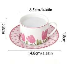 A Set Of 250ml Tulip Ceramic Coffee Cups, Cup And Plate Set, Suitable For Afternoon Tea, Family Gatherings, And Holiday Gifts. - Tulip - View 7