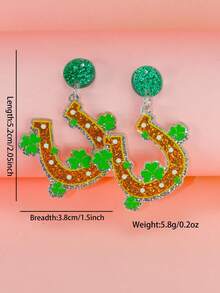 1pair St Patrick's Day Acrylic Clover Hat & Beer Festival Personalized Earrings - Clover Golden Horseshoe - View 6