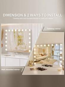 FENCHILIN 80 X 58cm Large Vanity Mirror With Lights Makeup Mirror With 18 Dimmable Bulbs, 3-Color Light Settings, USB Port, Holly Wood Mirror ,Large Smart Bedroom Makeup Mirror For Table Top Wall Mount White - White - View 4