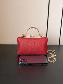 1個女性紅色鏈帶肩袋,閃亮硬殼設計,可用作斜挎手袋,適合裝口紅,化妝品,晚宴派對酒吧等場合 - 紅色 - 查看 4