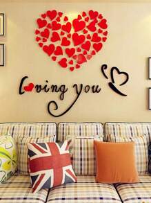 1入暖色浪漫3d壁掛,適用於臥室和客廳裝飾 - 紅色 - 查看 1