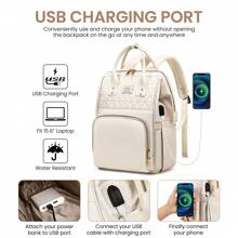 VSNOON Laptop Backpack For Women,15.6 Inch Stylish Rucksack Wide Open, College School Backpack With USB Charging Port, Water Resistant Travel Business Work Bag Computer Bookbag For Men - Beige - View 2