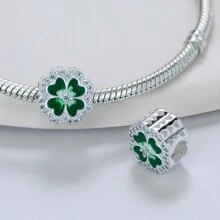 1入組春季原創設計四葉草串珠聖派翠克日925銀板魅力diy項鍊,手鍊製作,生日和假日禮物 - 四葉草 - 查看 6
