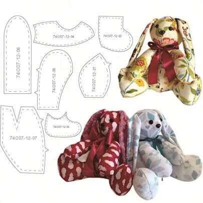 7pcs Rabbit Shaped Acrylic Stencil Set For Doll Sewing With Instruction Manual