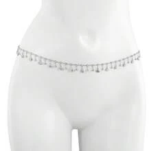 1入簡約夏季流蘇鑲嵌腰鏈/肚皮鏈適用於女士 - 單層流蘇 - 查看 4