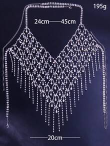 1條時尚流蘇、鑽石裝飾項鍊,適合比基尼搭配,性感身體鏈 - 銀色 - 查看 4