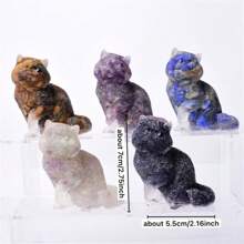 1PC Cat Handmade Decorations Resin Natural Stone Tiger Eye Blue Gold Amethyst Fluorite Blue Sand Stone Cute Cat Home Decoration Crafts Statue Room Living Room Desktop Office Decoration Gift - Apricot - View 2