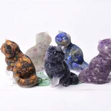 1PC Cat Handmade Decorations Resin Natural Stone Tiger Eye Blue Gold Amethyst Fluorite Blue Sand Stone Cute Cat Home Decoration Crafts Statue Room Living Room Desktop Office Decoration Gift - Apricot - View 5