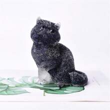 1PC Cat Handmade Decorations Resin Natural Stone Tiger Eye Blue Gold Amethyst Fluorite Blue Sand Stone Cute Cat Home Decoration Crafts Statue Room Living Room Desktop Office Decoration Gift - Apricot - View 6