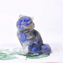 1PC Cat Handmade Decorations Resin Natural Stone Tiger Eye Blue Gold Amethyst Fluorite Blue Sand Stone Cute Cat Home Decoration Crafts Statue Room Living Room Desktop Office Decoration Gift - Apricot - View 9