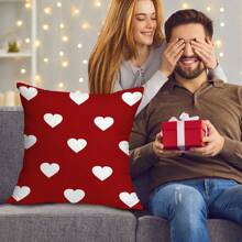 1 件浪漫愛心圖案枕套,無填充物,方形抱枕套,適合客廳臥室沙發裝飾,送給女孩的情人節、週年紀念日和求婚禮物 - 紅色 - 查看 2