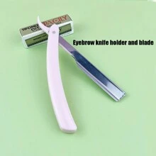 1把可折疊的專業眉毛剃刀,附贈1盒不銹鋼刀片,安全的初學者和美容師化妝工具套裝 - 粉色 - 查看 1