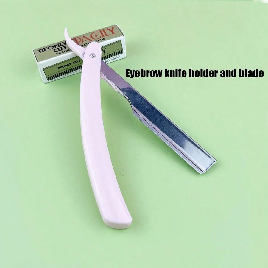 1把可折疊的專業眉毛剃刀,附贈1盒不銹鋼刀片,安全的初學者和美容師化妝工具套裝 - 粉色 - 查看 1