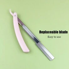 1把可折疊的專業眉毛剃刀,附贈1盒不銹鋼刀片,安全的初學者和美容師化妝工具套裝 - 粉色 - 查看 6