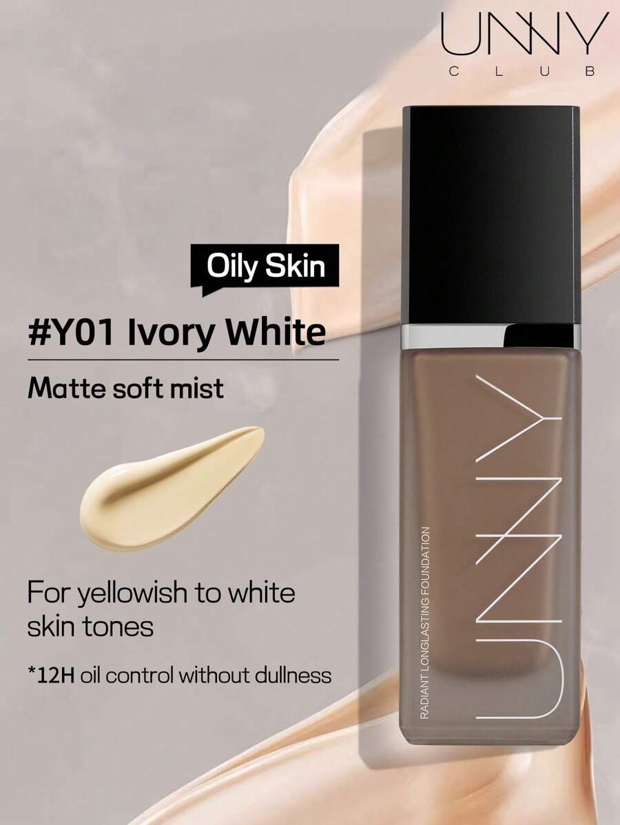 unny club 30ml超久留妝遮瑕粉底液,適合油性皮膚,活力體驗妝容,防沾染、防汗水、防水,霧面妝感,12h控油,瓷瓷白肌膚色 - Y01象牙白-油皮 - 查看 1