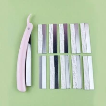 1把可折疊的專業眉毛剃刀,附贈1盒不銹鋼刀片,安全的初學者和美容師化妝工具套裝 - 粉色 - 查看 5