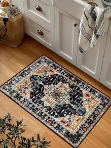 1 件復古風格黃色小地毯,傳統矩形聚酯纖維易於清潔和機洗地地毯適合走廊、床頭、客廳、臥室家居裝飾 - 彩色 - 查看 4