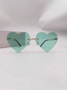1pc Multicolor Heart Shaped Metal Frame Eyeglasses, Unisex, And Suitable For Daily Use. Made Of Pc Material Cute Beach Accessories For Women Glasses Shades Basics Fall Winter Women Outfits Clothes Business Casual Gifts - Gold - View 6