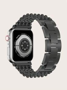 1pc Metal Four-Link Strap Compatible With Apple Watch Ultra/Se/8/7/6/5/4/3/2/1, Suitable For 38/40/41/42/44/45/49mm - Black - View 2