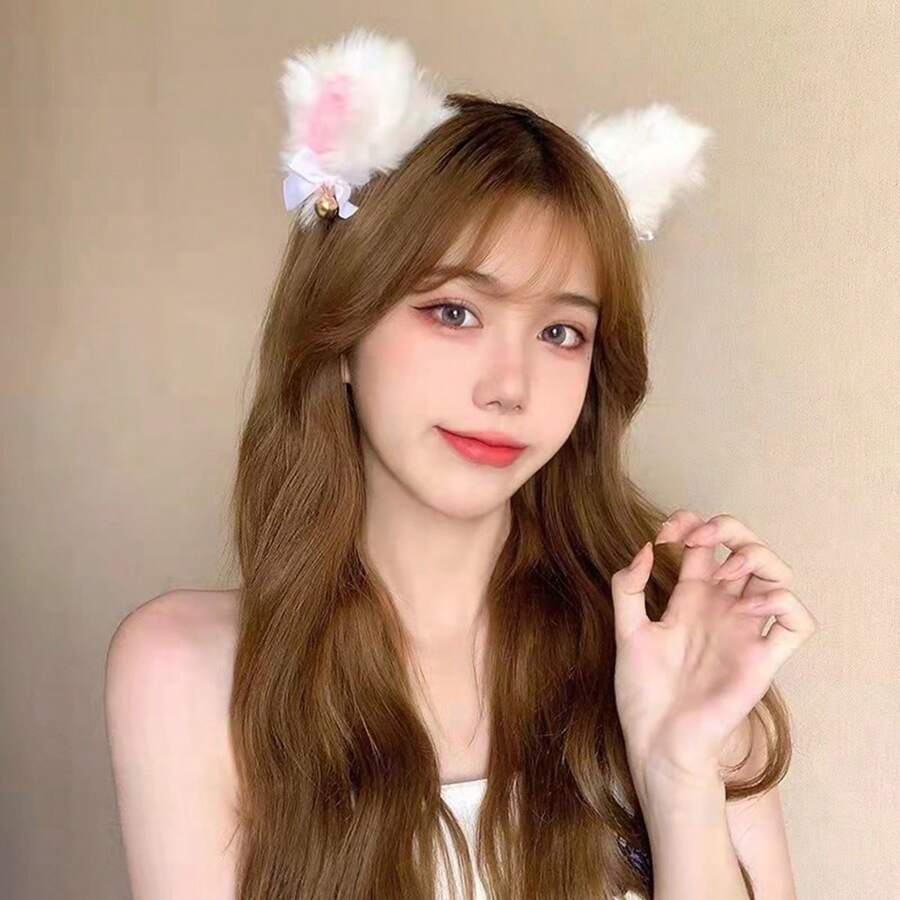 1入女士可愛的毛絨狐狸耳朵頭箍,洗臉、化妝和裝飾頭髮用的髮飾 - 彩色 - 查看 1