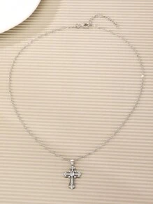 1個簡約微鑲吊墜項鍊,男女適用的日常首飾 - 銀色 - 查看 3