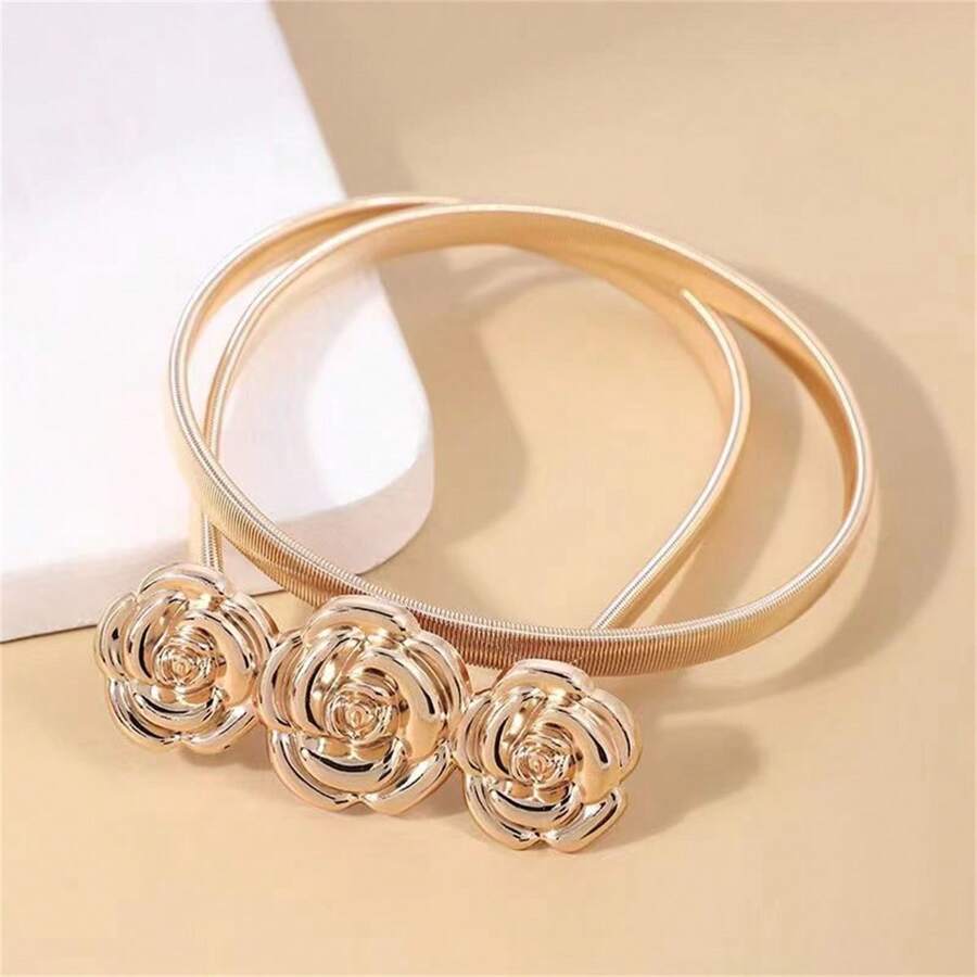 1入組女式簡約時尚金色彈性腰鍊 - 金色 - 查看 1