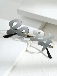 1pc Unisex Metal Frameless 2024 Fashionable Weird Party Y2k Fashion Glasses For Vacation - Silver - View 3