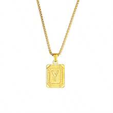 1pc Women's Titanium Steel Letter Necklace - 26 Alphabet Square Plate Pendant Clavicle Chain, Suitable For Daily Wear, Festivals And Parties - M - View 15