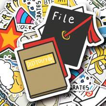 50入原創畢業季貼紙,涂鴉卡通設計,非侵權,可貼於diy、手機、行李上 - 黑色 - 查看 10