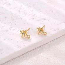 10pcs Gold-Color Alloy & Inlaid Earrings (Stud & Dangle & Hoop) & Pendant For Diy Jewelry Making - Gold - View 10