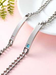 1入組時尚簡約浪漫的她的國王他的皇后不鏽鋼鑽石情侶手鍊情人節驚喜禮物 - 彩色 - 查看 2