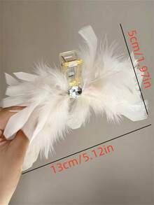1 件純淨優雅羽毛大髮夾女式爪夾秋冬新款大容量時尚髮飾適合情人節、復活節和新年派對、約會和聚會 - 白色 - 查看 5