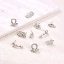 10 件银色不对称形状耳环钩 DIY 耳环首饰配件 - 銀色 - 查看 1