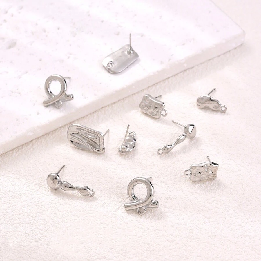 10 件银色不对称形状耳环钩 DIY 耳环首饰配件 - 銀色 - 查看 1