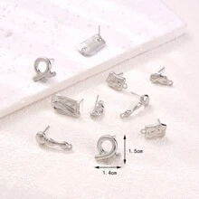 10 件银色不对称形状耳环钩 DIY 耳环首饰配件 - 銀色 - 查看 3