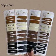 10个卡包女童简约时尚几何森系基础款奶咖黑水滴形方形Bb夹发夹侧夹日常装饰夹秋冬新品 - 彩色 - 查看 1