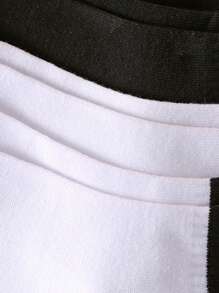 10pairs/Set Women's Black & White Double Stripe Simple And Versatile Short Socks For School And Sports