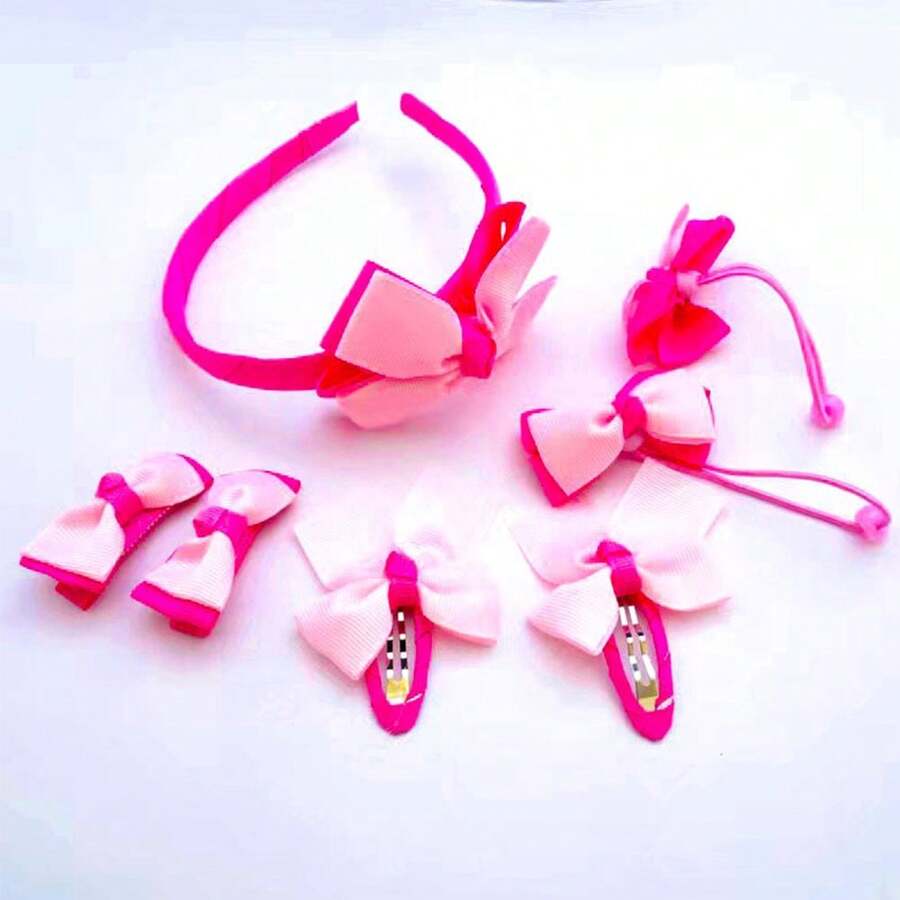 7 件/套兒童髮飾套裝,包括髮夾、髮夾、髮帶、蝴蝶結、頭帶,適合女嬰 - 彩色 - 查看 1